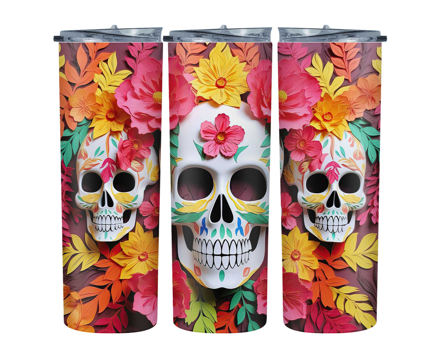 3D Sugar Skull 20oz Stainless Steel Tumbler