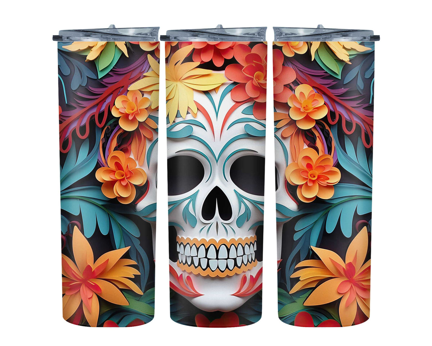 White Sugar Skull 20oz Stainless Steel Tumbler