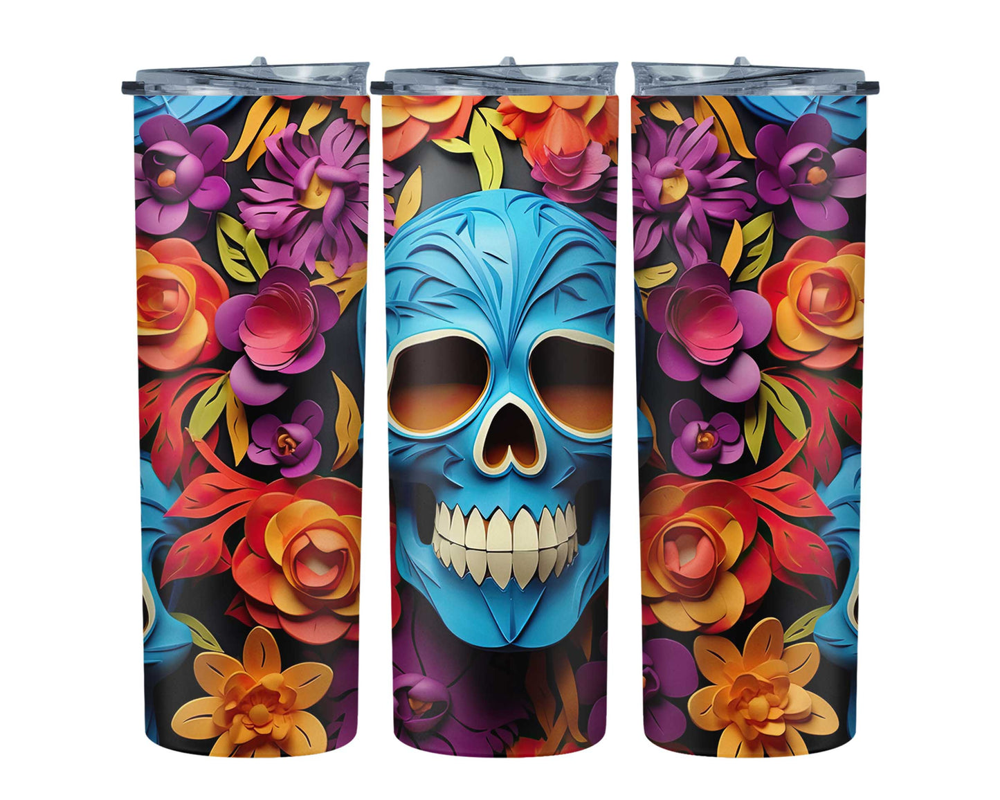 Blue Sugar Skull 20oz Stainless Steel Tumbler
