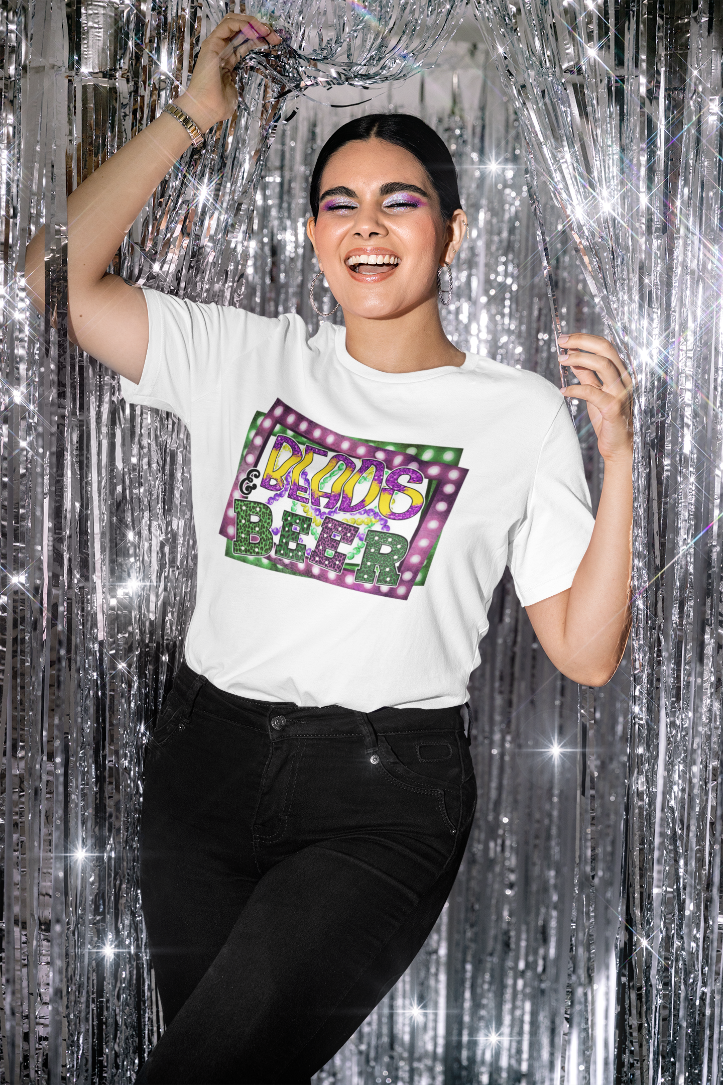 Beads and Beer Mardi Gras Adult Unisex T-Shirt
