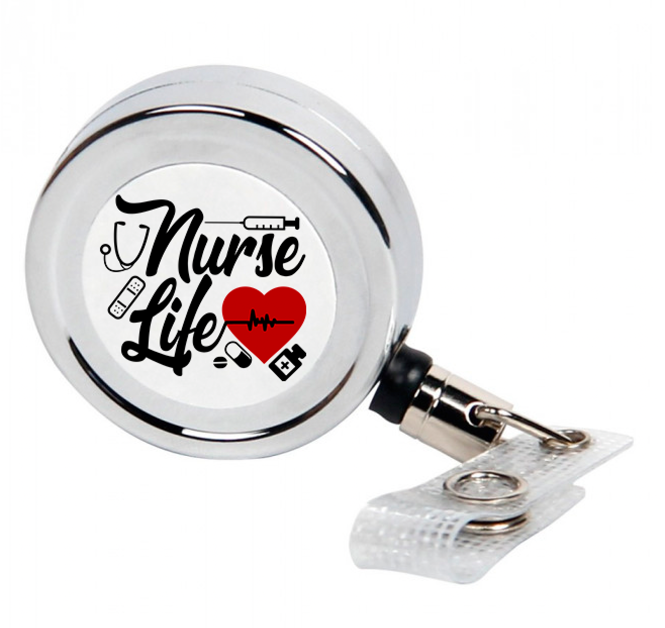 Nurse Life Silver Metal Badge Reel