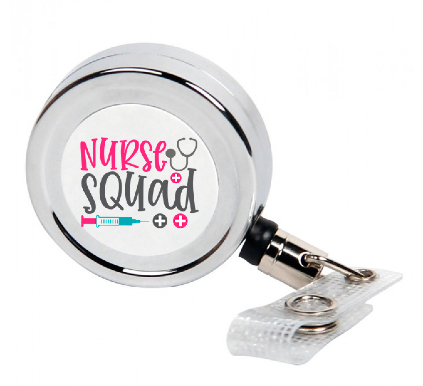 Nurse Squad Silver Metal Badge Reel