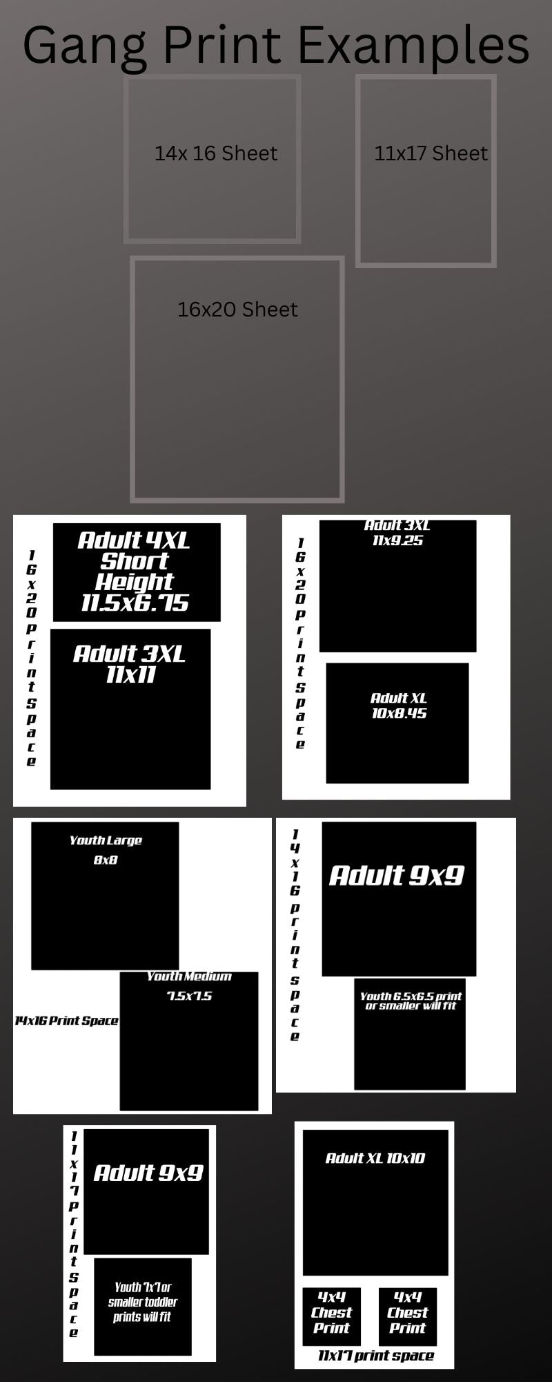 DTF Gang Print and Sheet Size Examples