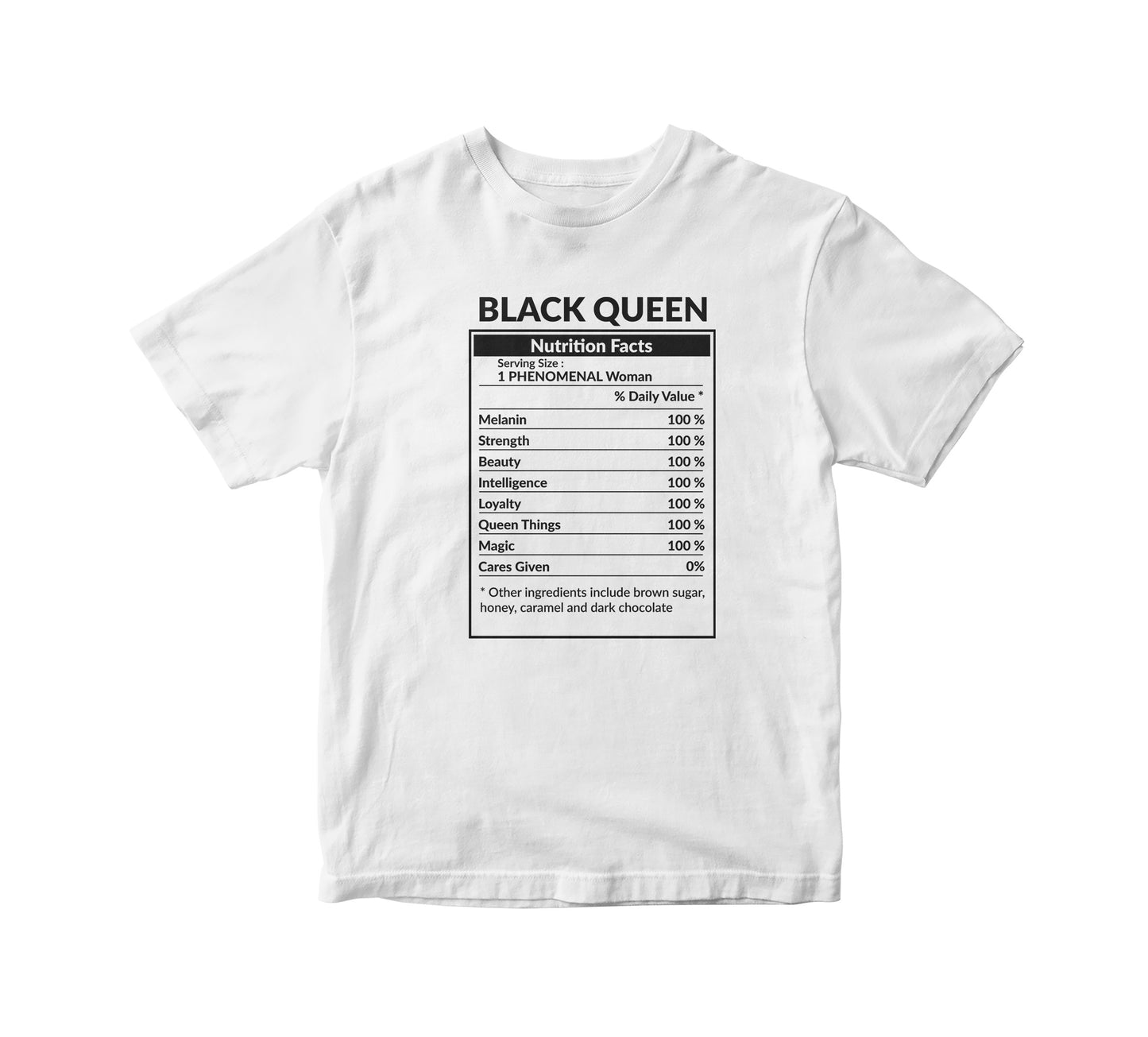 Black Queen Nutritional Facts Unisex Adult T-Shirt